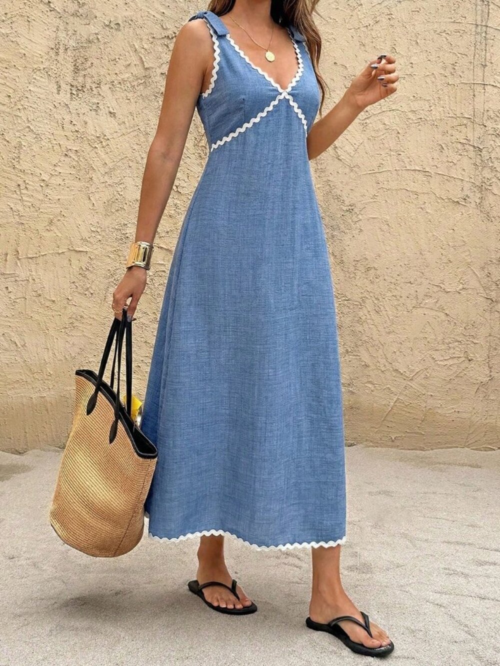 Blue Casual Women's Sleeveless Mid-Length Dress - Picture 4 of 6
